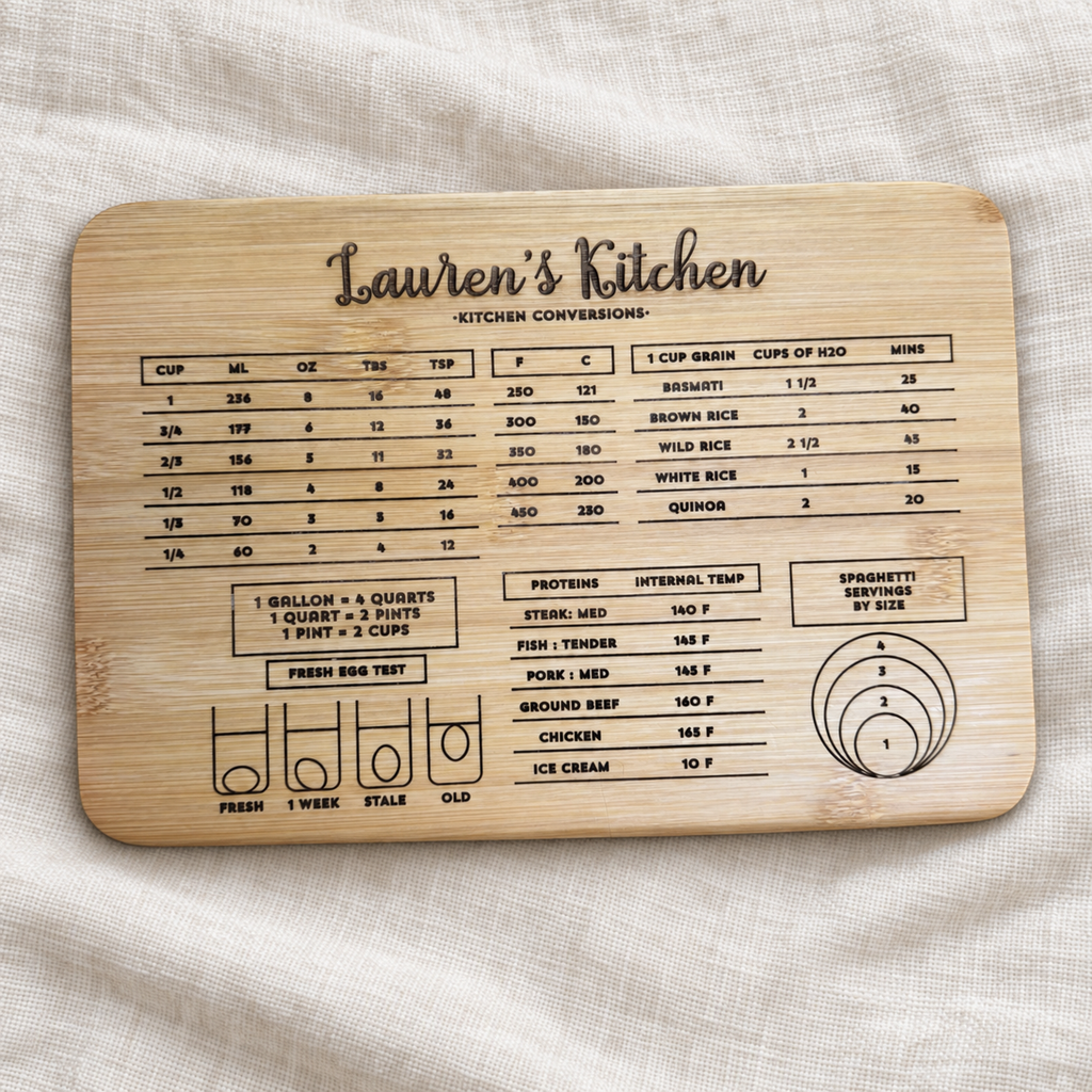 Personalized Bamboo Kitchen Conversion Board – Custom Name Cooking Guide (9.8” x 6.9”)