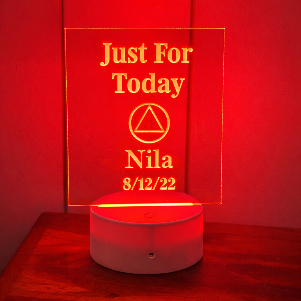 Personalized Sobriety Light  Recovery Night Light AA Gift Custom Name Sober Date Color Changing LED Acrylic Lamp
