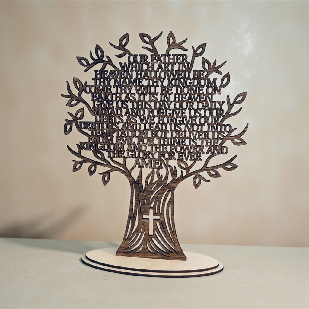 Tree of Life Our Father Lord’s Prayer Wood Display Piece — Faith, Recovery & Sobriety Keepsake