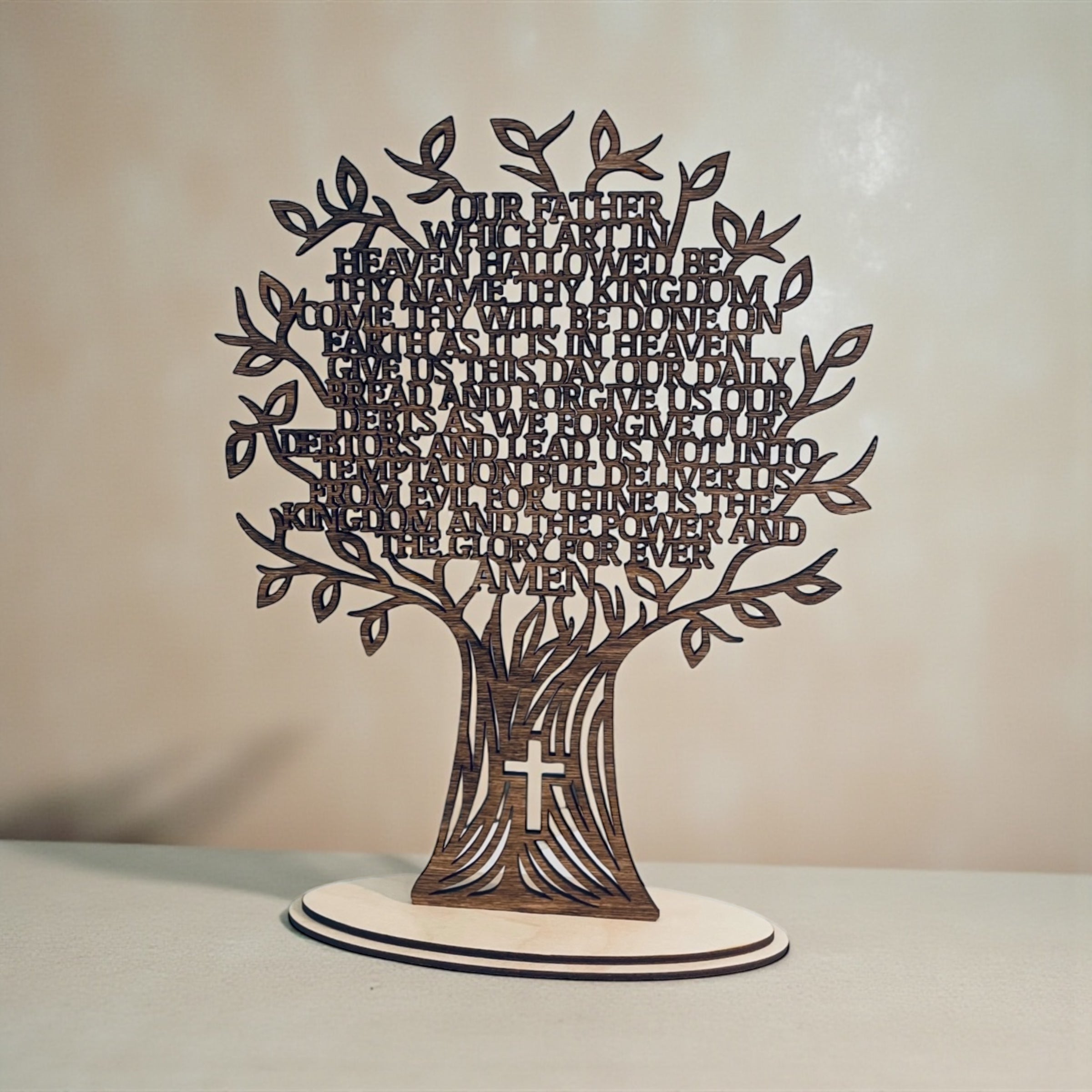 Tree of Life Our Father Lord’s Prayer Wood Display Piece — Faith, Recovery & Sobriety Keepsake