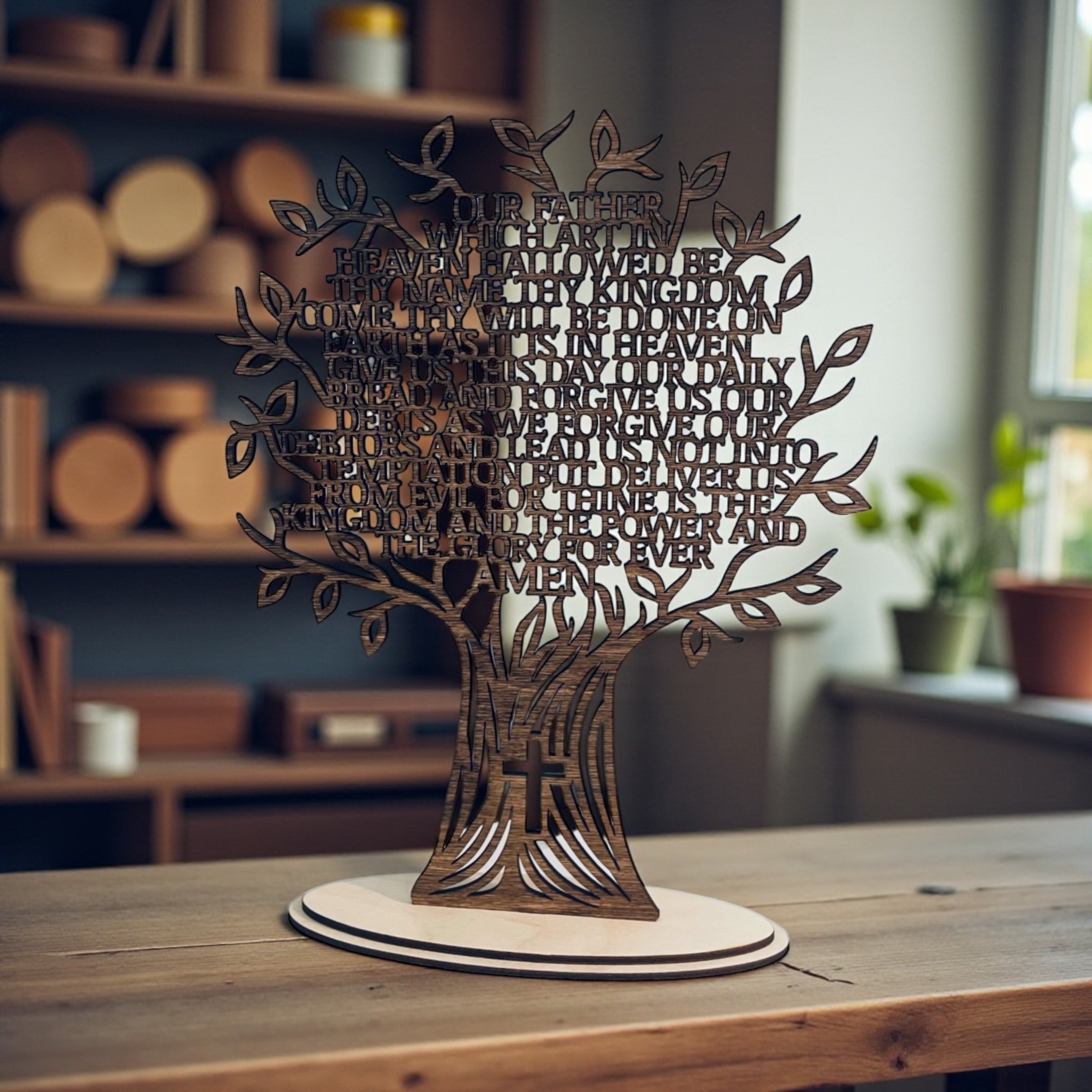 Tree of Life Our Father Lord’s Prayer Wood Display Piece — Faith, Recovery & Sobriety Keepsake