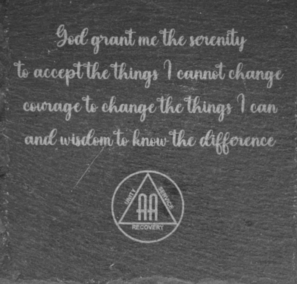 Serenity Prayer Slate Coasters Set of 4 Sobriety Gift AA/NA Recovery Inspirational Engraved Stone Coasters Home Decor