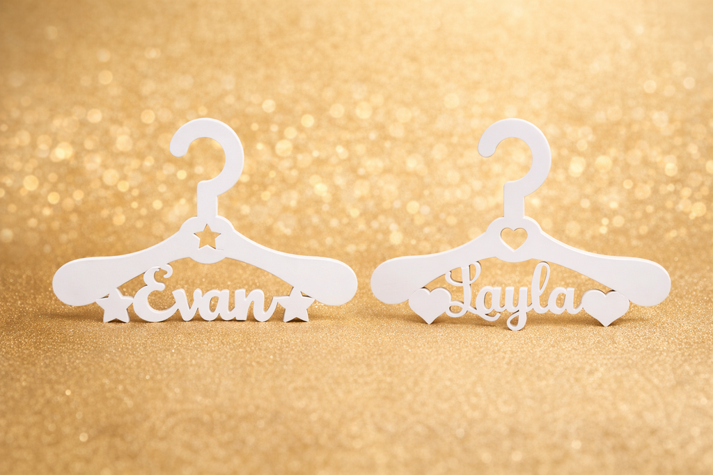 Personalized Newborn Name Baby Hanger Custom Laser Created Infant Keepsake Shower Gift