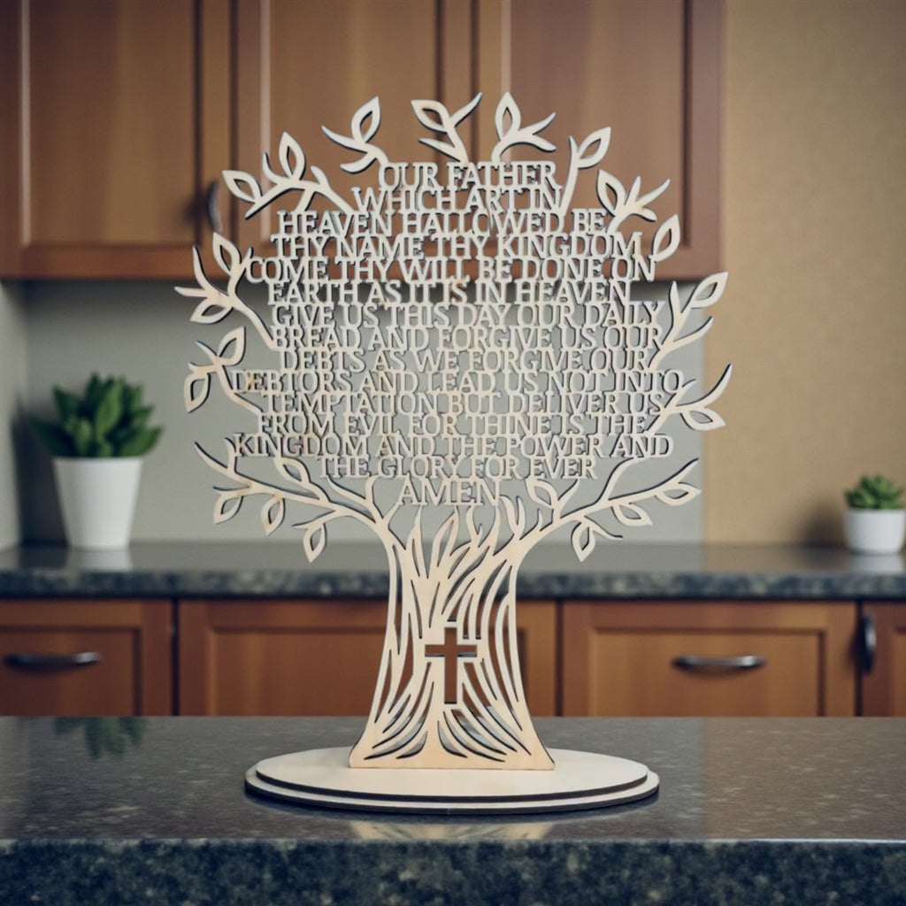 Tree of Life Our Father Lord’s Prayer Wood Display Piece — Faith, Recovery & Sobriety Keepsake