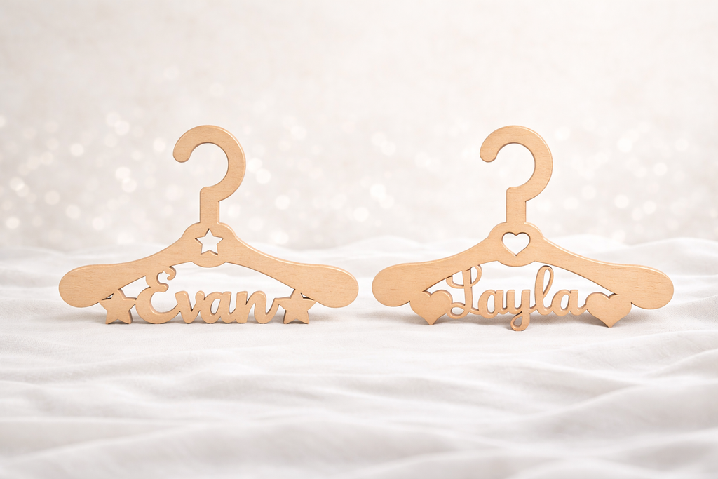 Personalized Newborn Name Baby Hanger Custom Laser Created Infant Keepsake Shower Gift