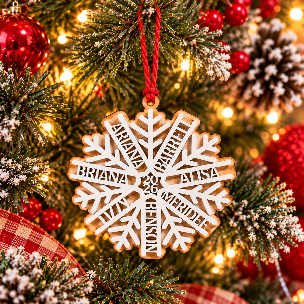 Personalized Family Christmas Ornament Custom Snowflake Date Frosted Cookie Wooden Family Keepsake
