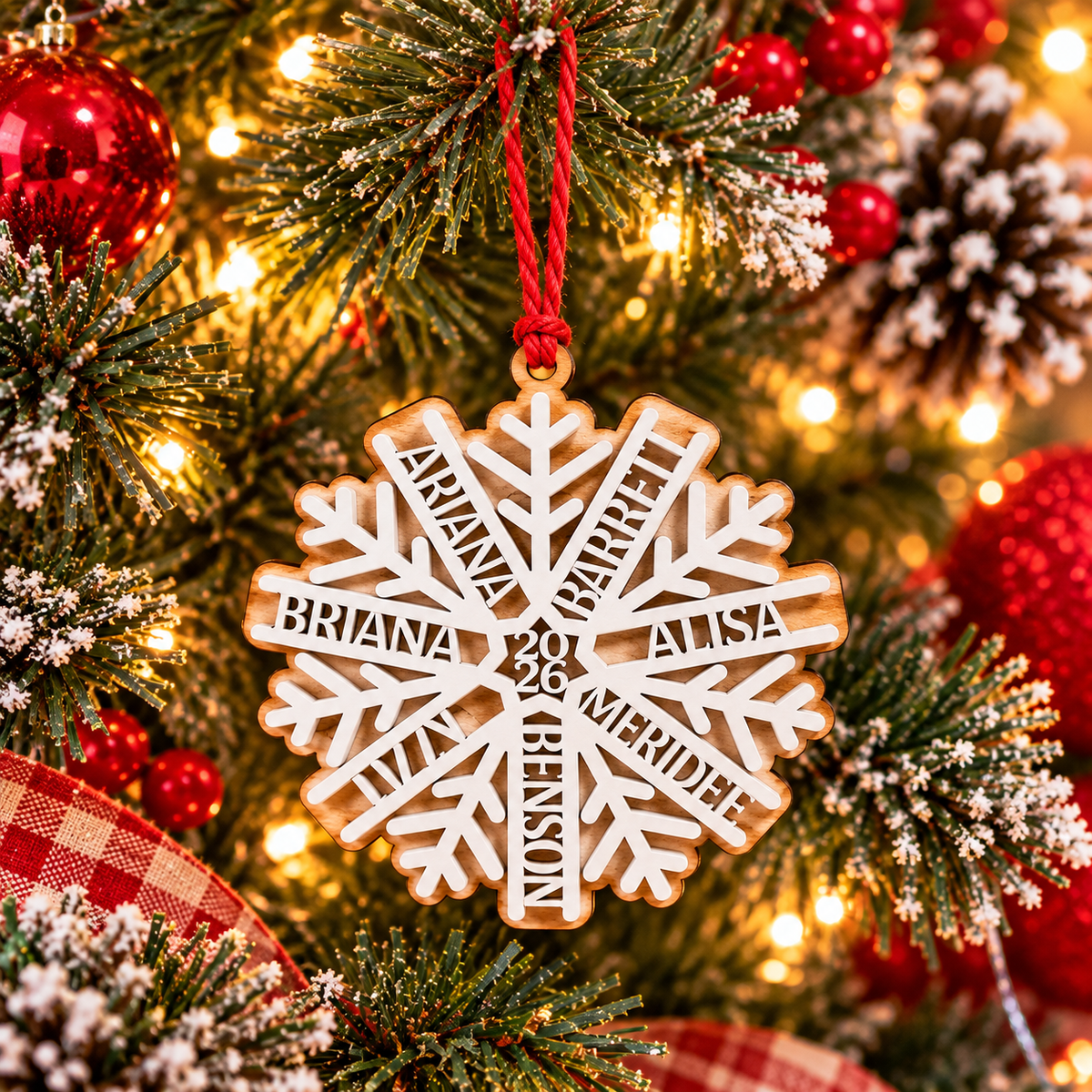 Personalized Family Christmas Ornament Custom Snowflake Date Frosted Cookie Wooden Family Keepsake