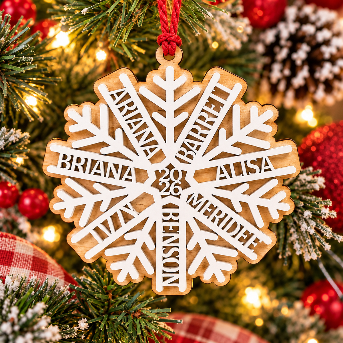 Personalized Family Christmas Ornament Custom Snowflake Date Frosted Cookie Wooden Family Keepsake