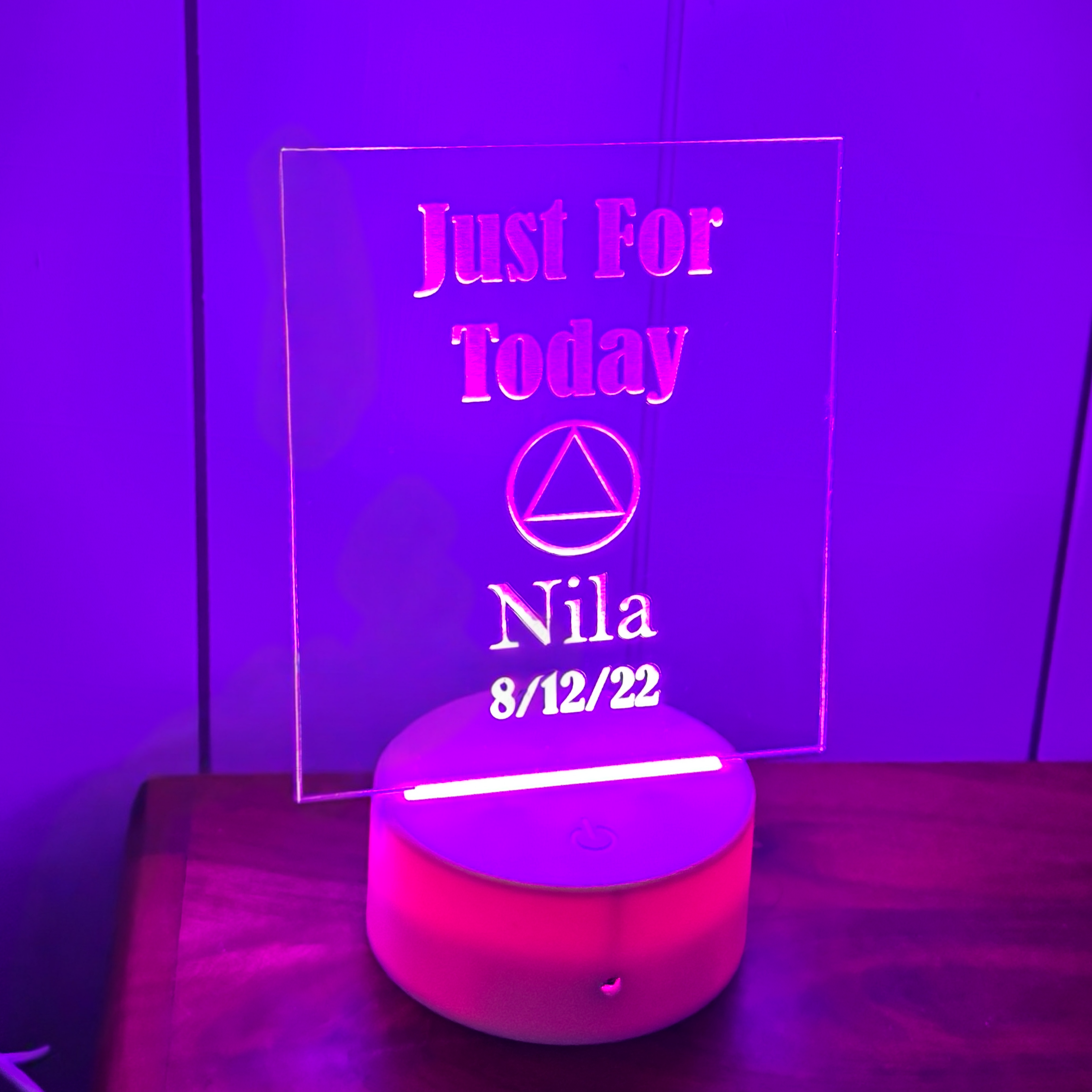 Personalized Sobriety Light  Recovery Night Light AA Gift Custom Name Sober Date Color Changing LED Acrylic Lamp