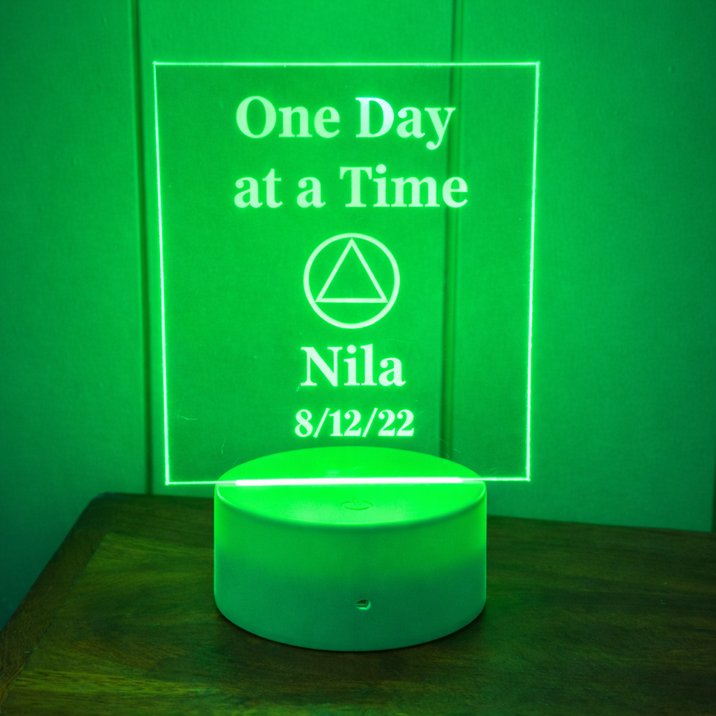 Personalized Sobriety Light  Recovery Night Light AA Gift Custom Name Sober Date Color Changing LED Acrylic Lamp