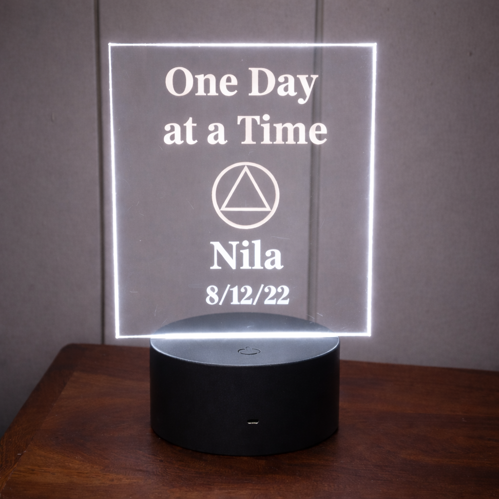 Personalized Sobriety Light  Recovery Night Light AA Gift Custom Name Sober Date Color Changing LED Acrylic Lamp