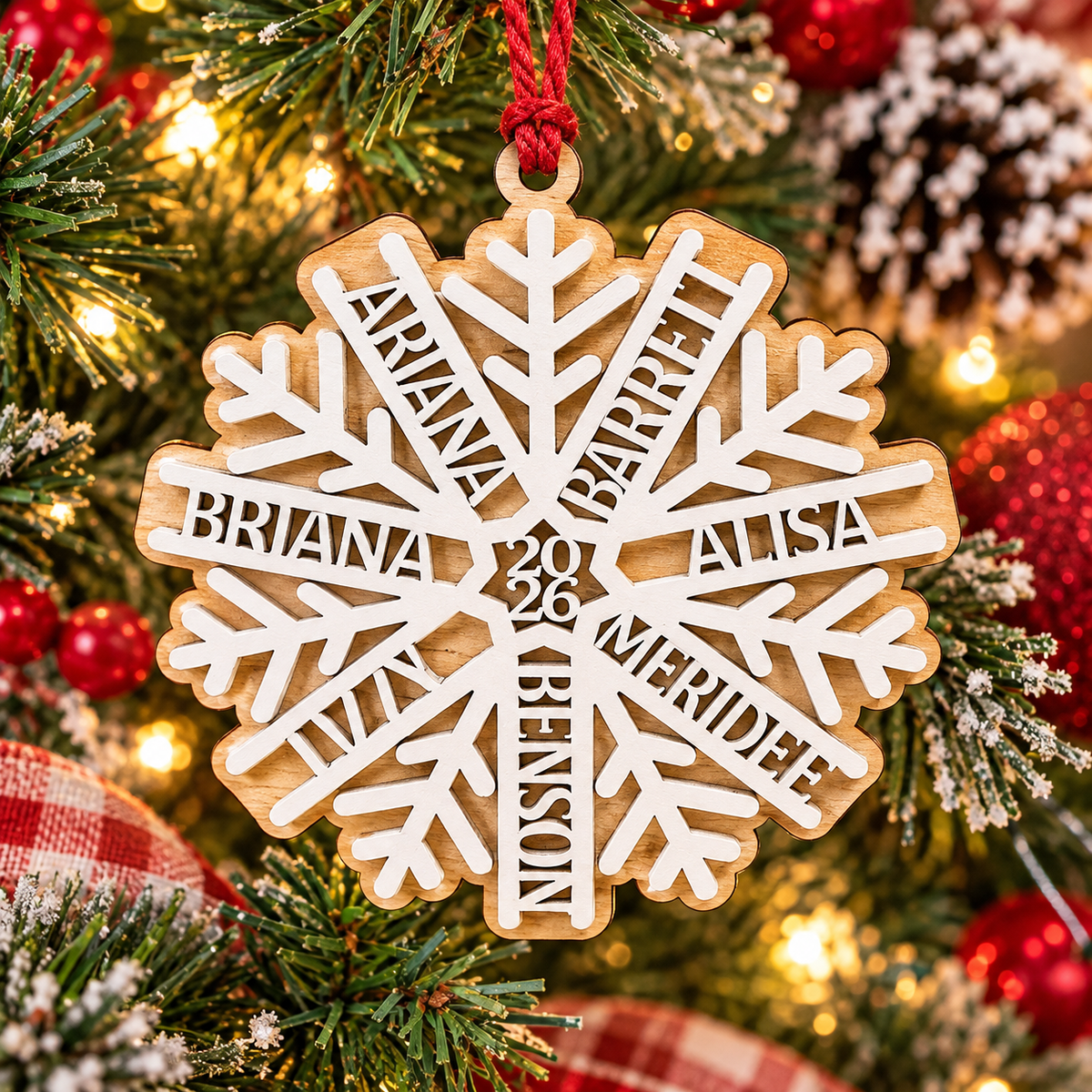 Personalized Family Christmas Ornament Custom Snowflake Date Frosted Cookie Wooden Family Keepsake