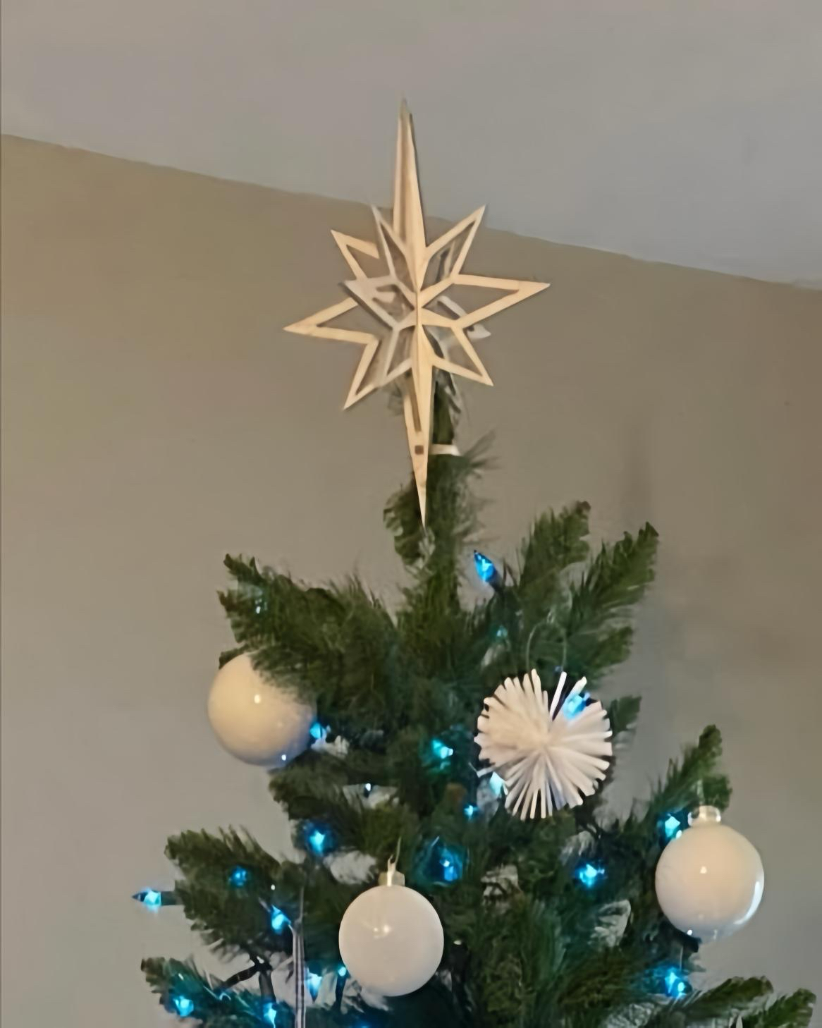 3D Wooden Christmas Star Laser Cut Tree Topper $23-$40 Red Gold Silver Natural