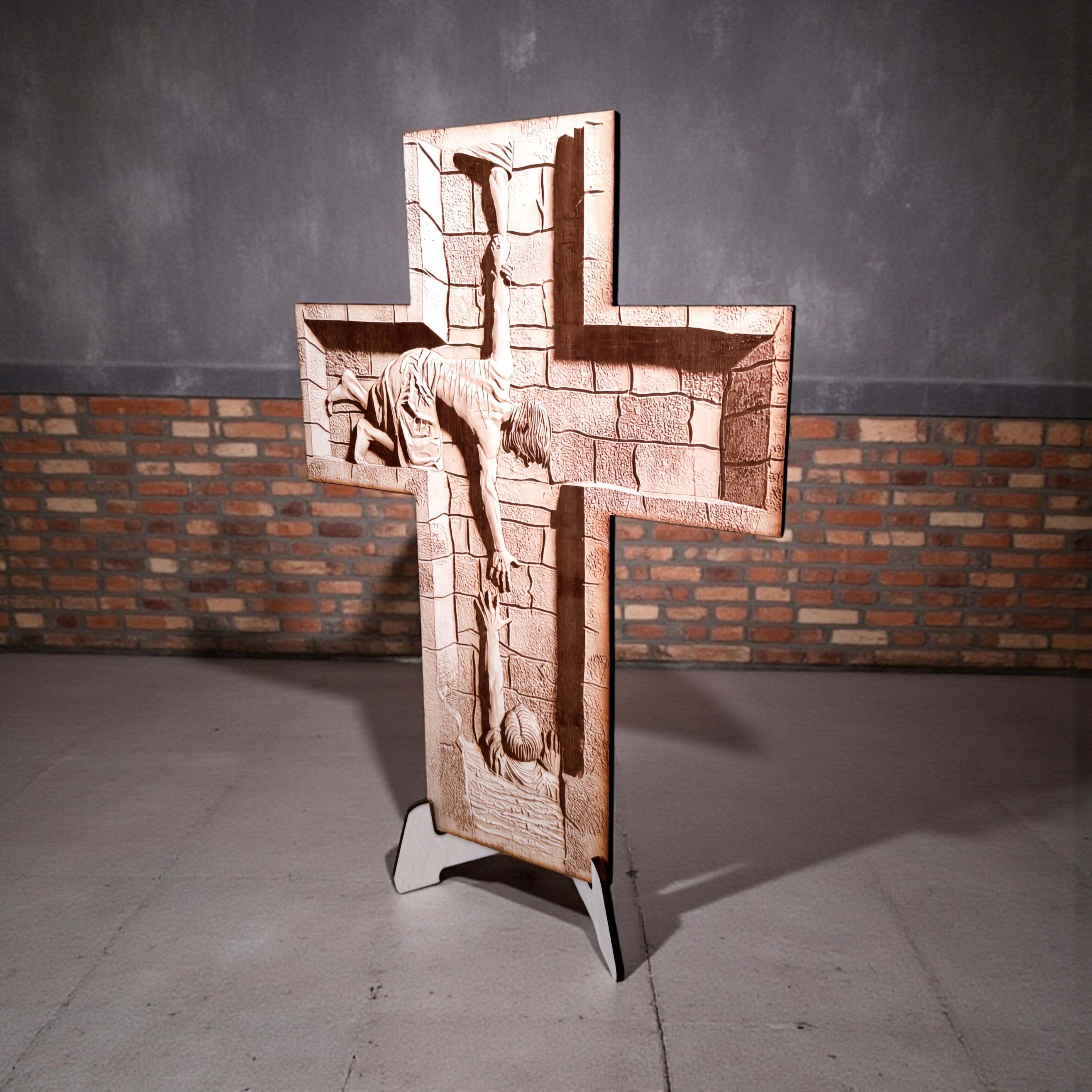 Jesus Reaching Cross – Christian Recovery Wall Art | Faith & Sobriety Gift | Laser Engraved 3D Effect