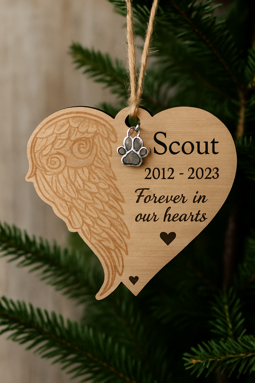 Pet memorial paw print charm angel wings ornament forever in our hearts