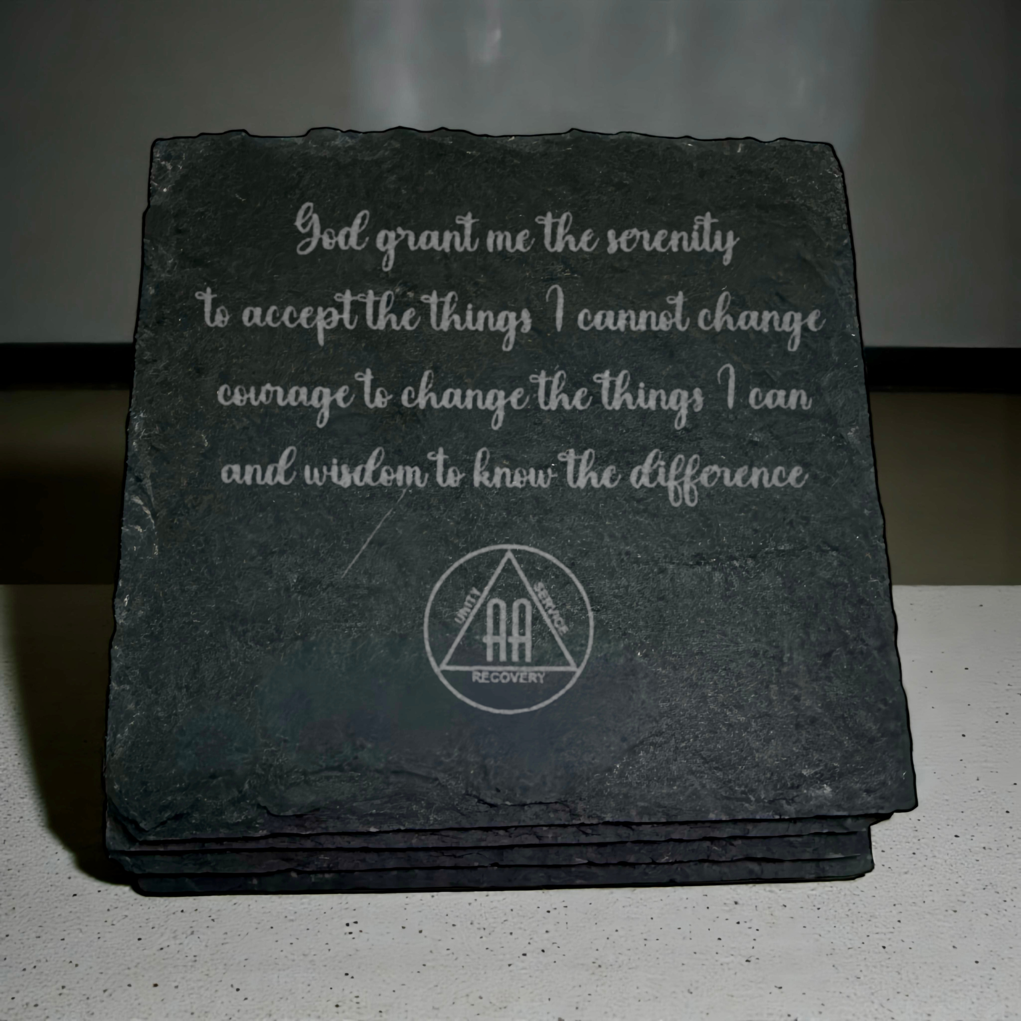 Serenity Prayer Slate Coasters Set of 4 Sobriety Gift AA/NA Recovery Inspirational Engraved Stone Coasters Home Decor