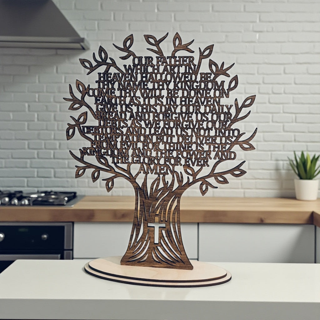 Tree of Life Our Father Lord’s Prayer Wood Display Piece — Faith, Recovery & Sobriety Keepsake