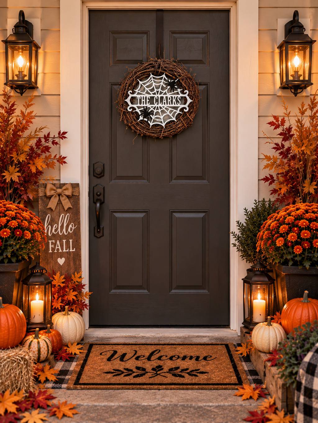 Personalized Halloween Spiderweb Wreath | Custom Family Name Door Decor