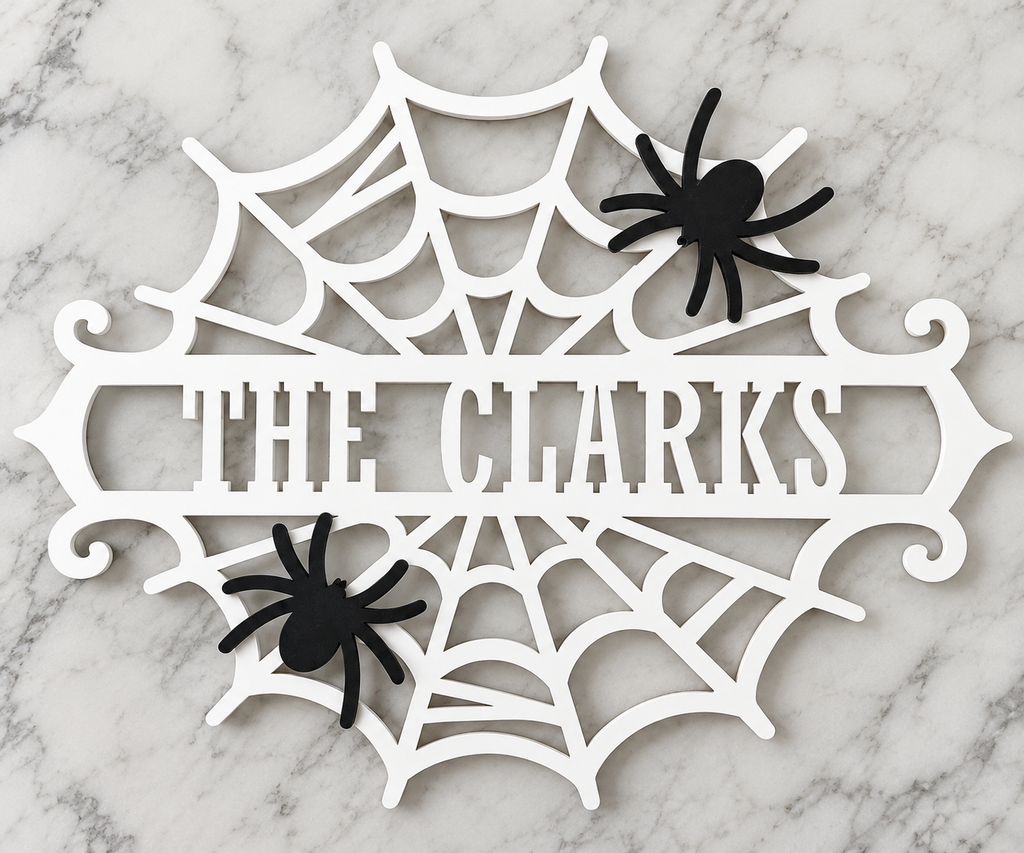 Personalized Halloween Spiderweb Wreath | Custom Family Name Door Decor
