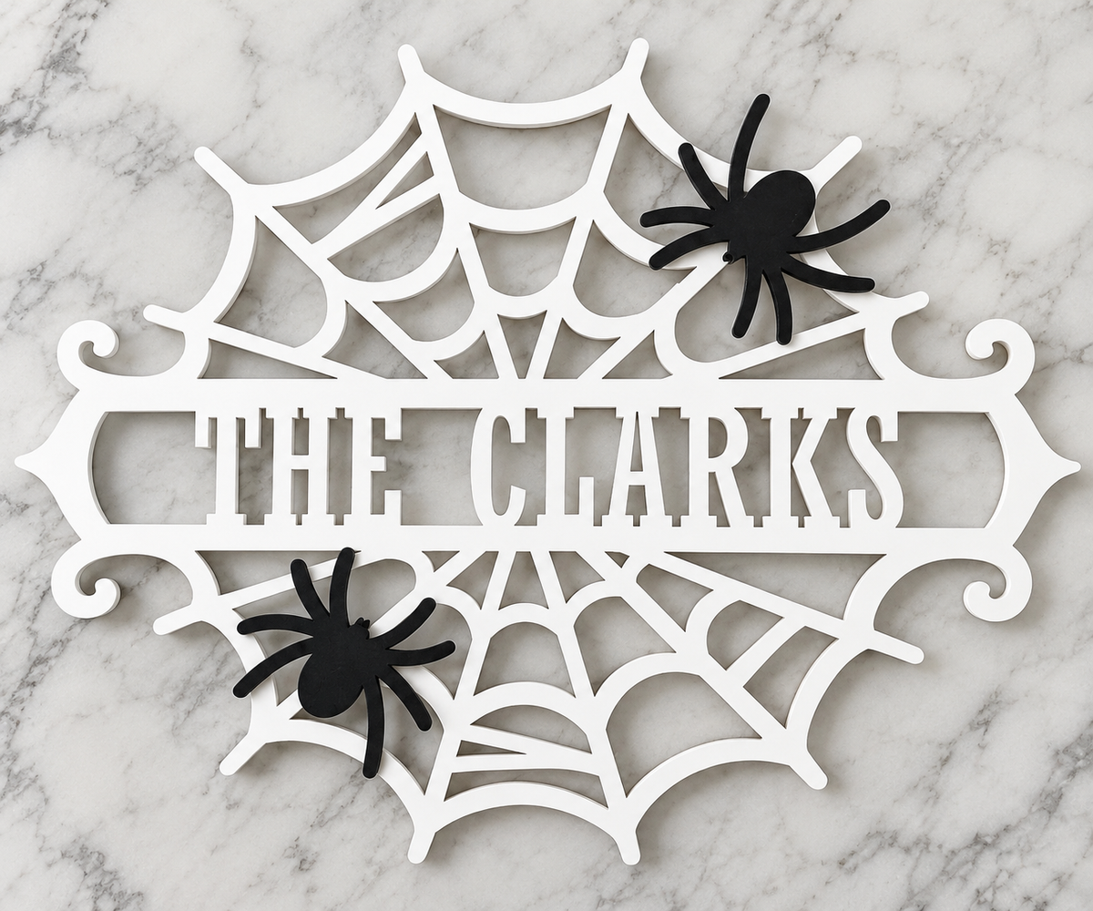 Personalized Halloween Spiderweb Wreath | Custom Family Name Door Decor