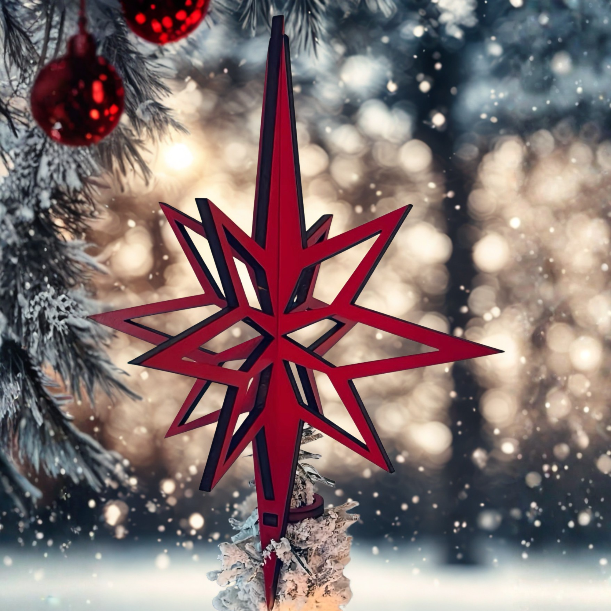 3D Wooden Christmas Star Laser Cut Tree Topper $23-$40 Red Gold Silver Natural