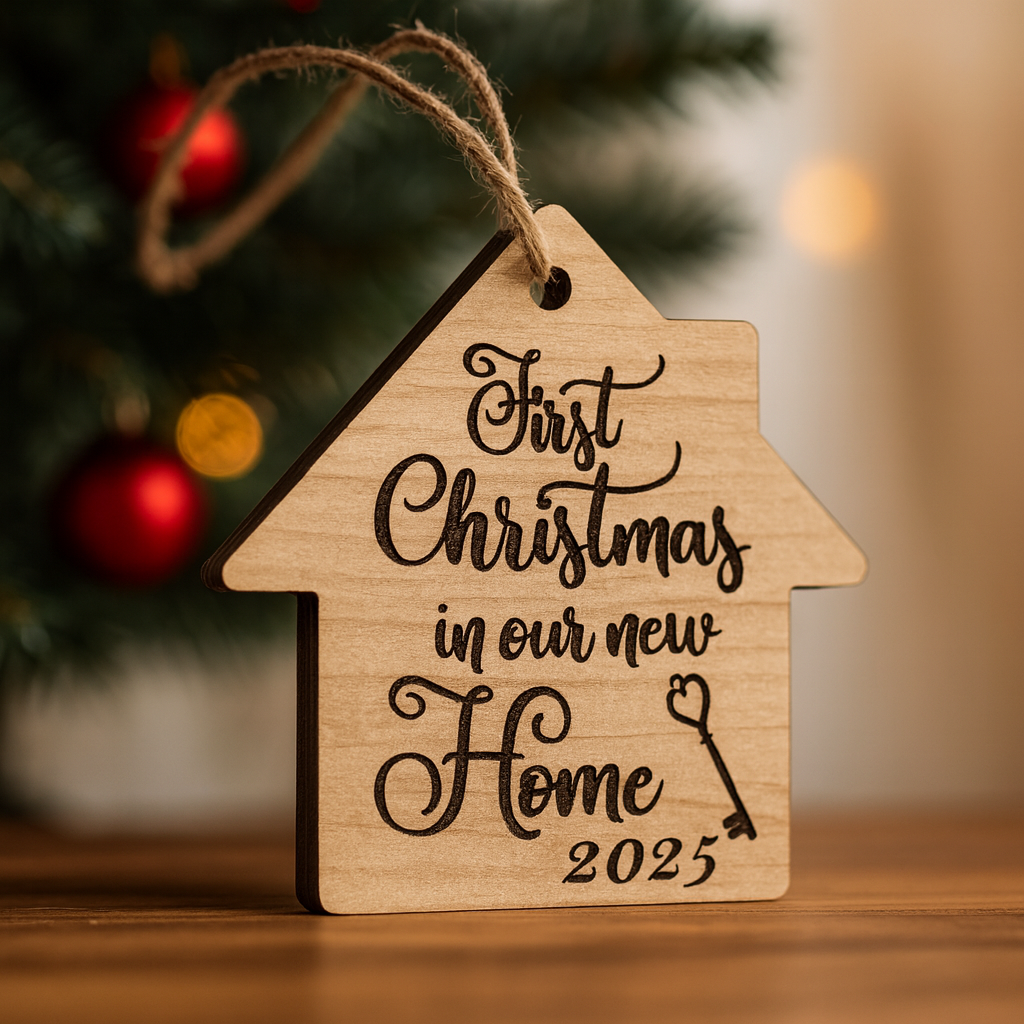 First Christmas in Our New Home Wood House Ornament (2025)