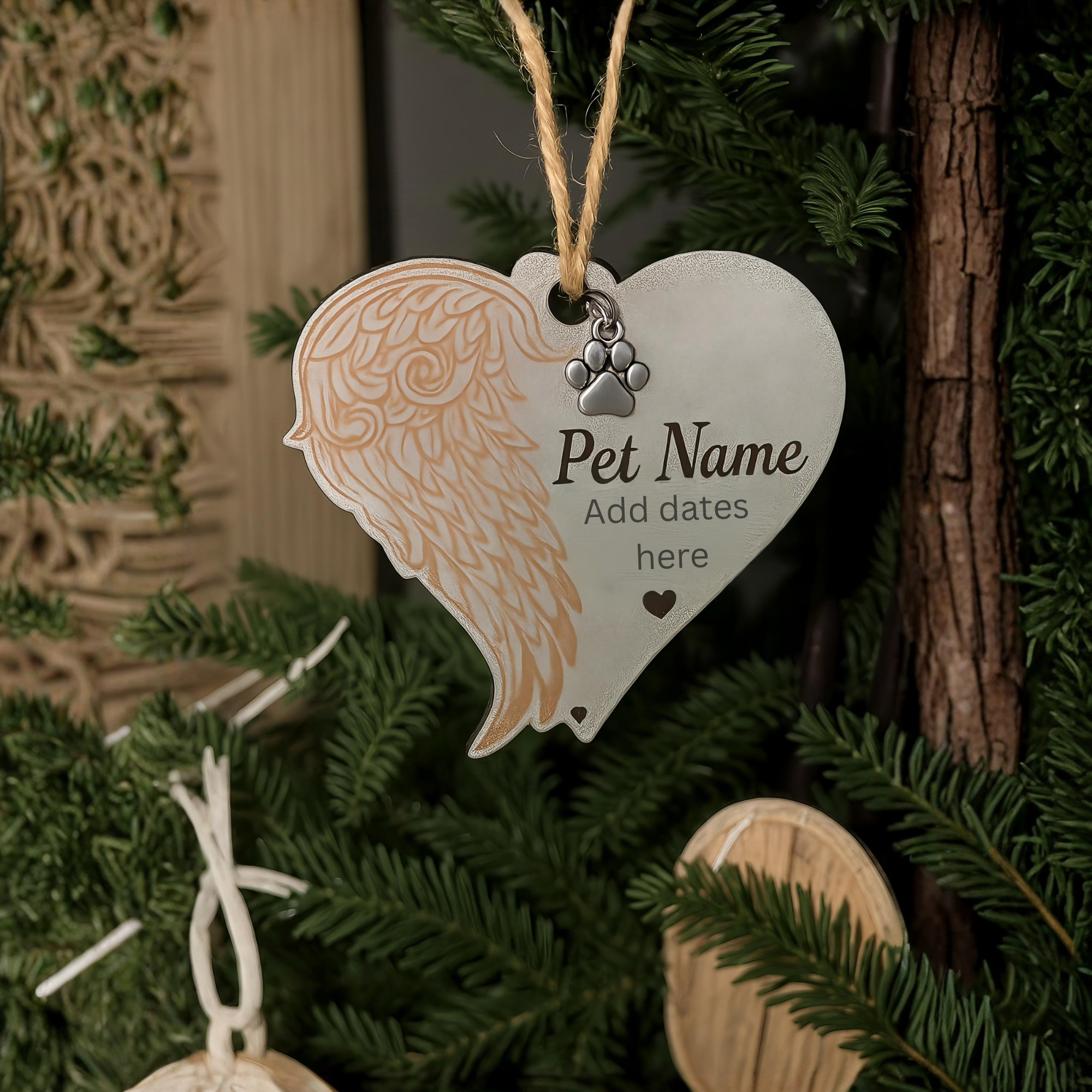 Pet memorial paw print charm angel wings ornament forever in our hearts