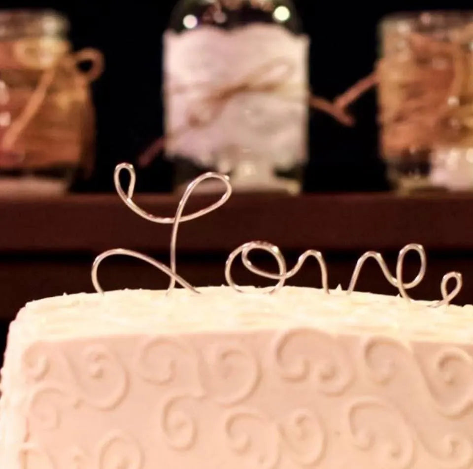 Love Wire Wedding Cake Topper in Silver Red or Gold