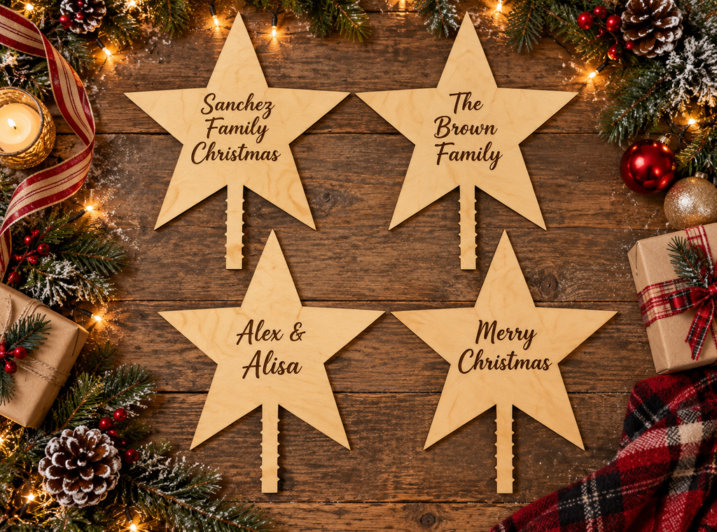 Personalized Wooden Christmas Tree Topper | Custom Family Star