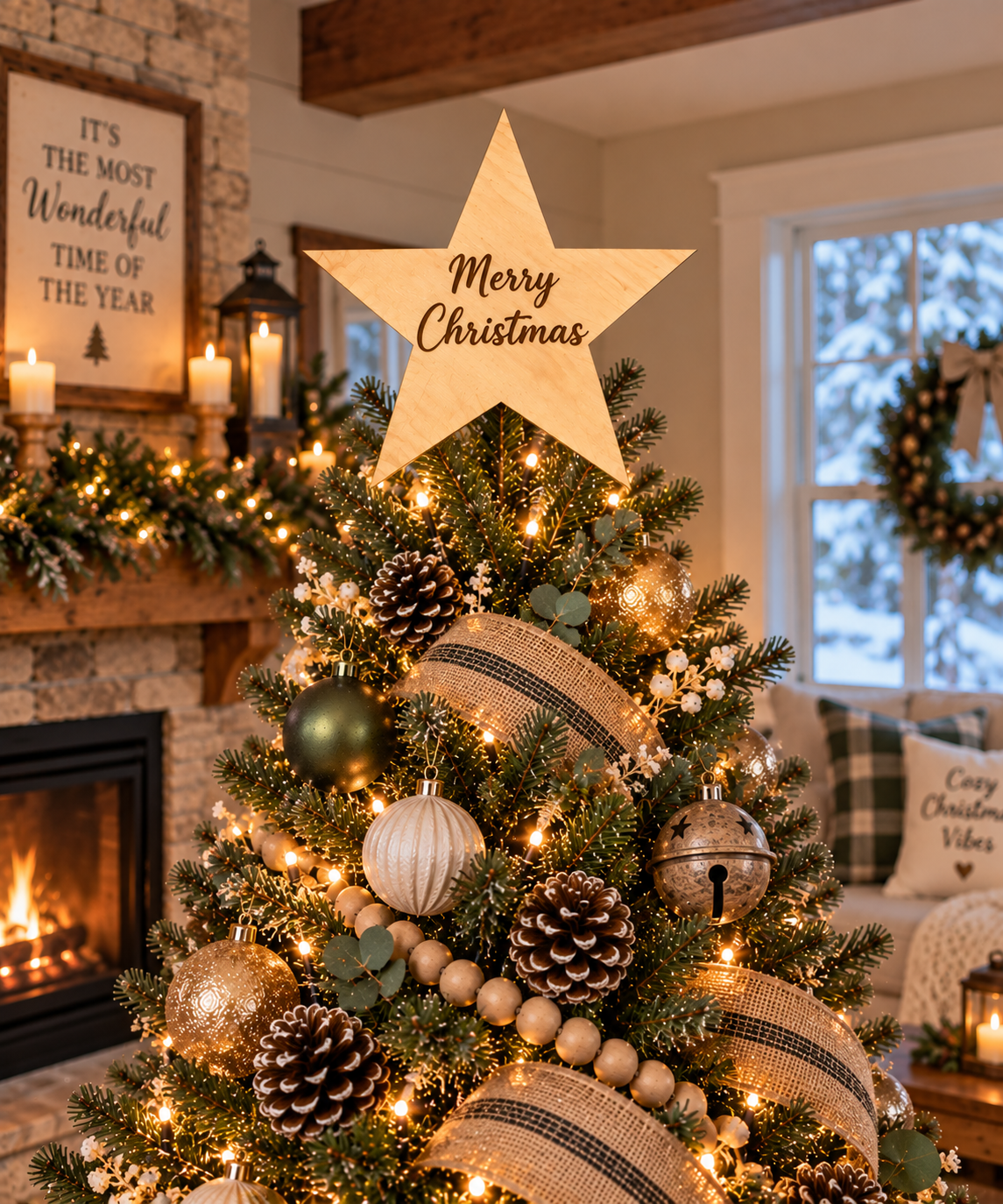 Personalized Wooden Christmas Tree Topper | Custom Family Star