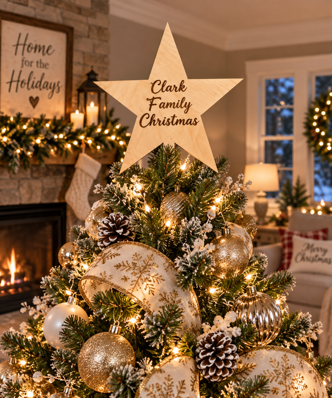 Personalized Wooden Christmas Tree Topper | Custom Family Star