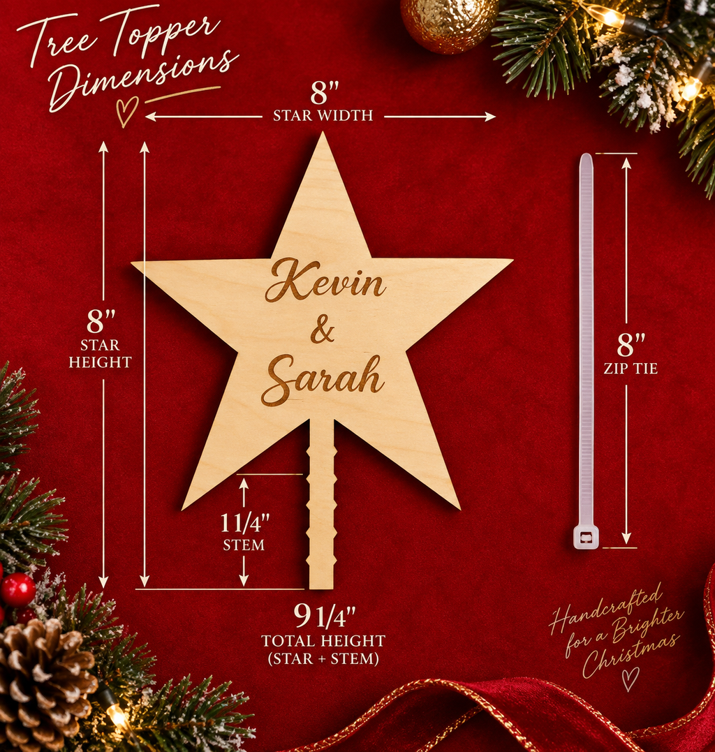 Personalized Wooden Christmas Tree Topper | Custom Family Star