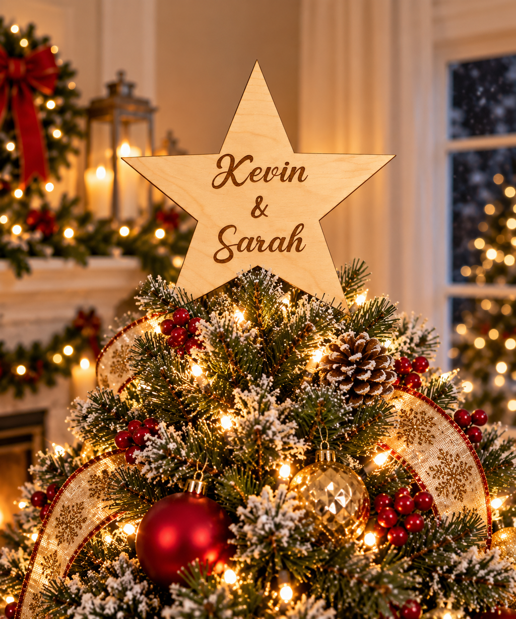 Personalized Wooden Christmas Tree Topper | Custom Family Star