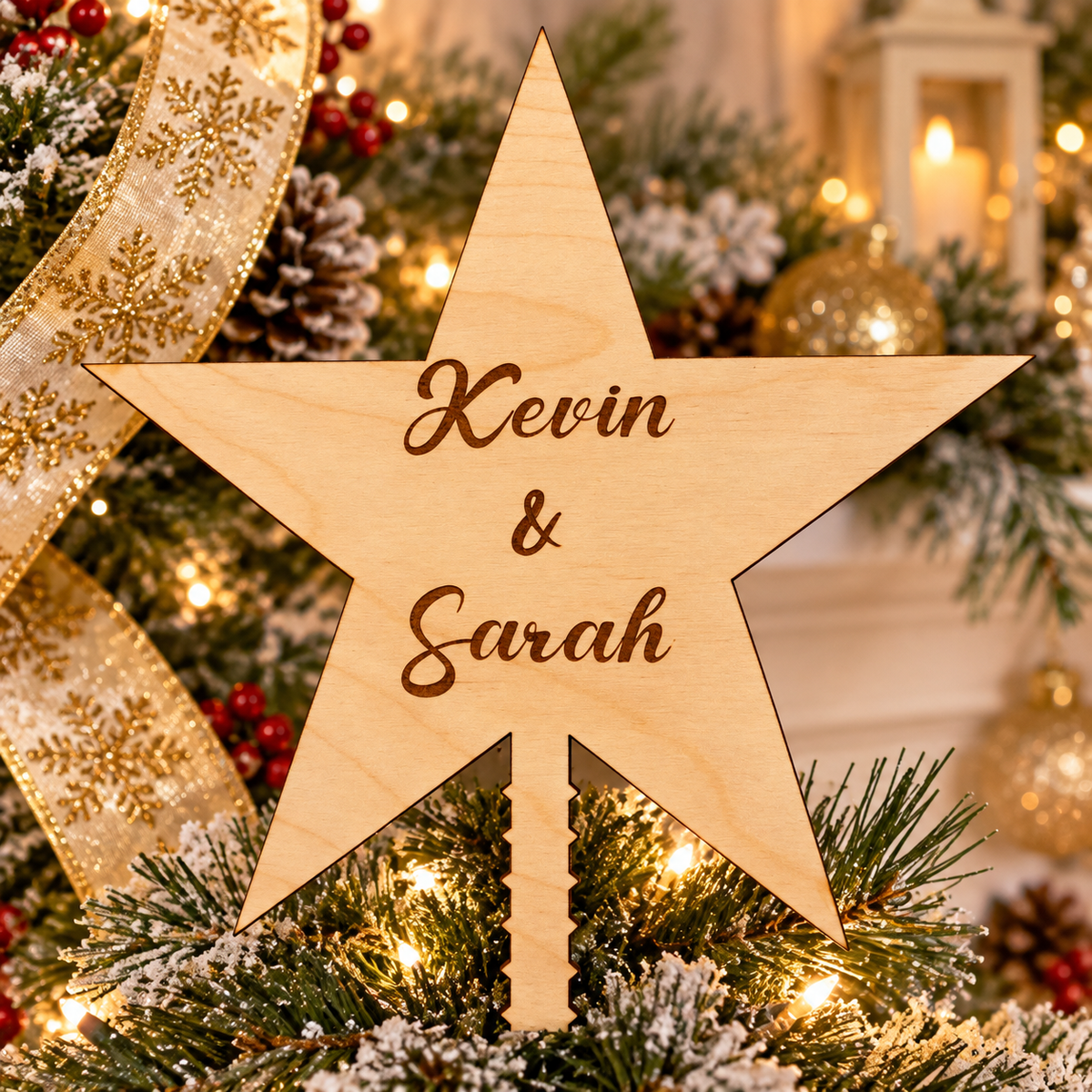 Personalized Wooden Christmas Tree Topper | Custom Family Star