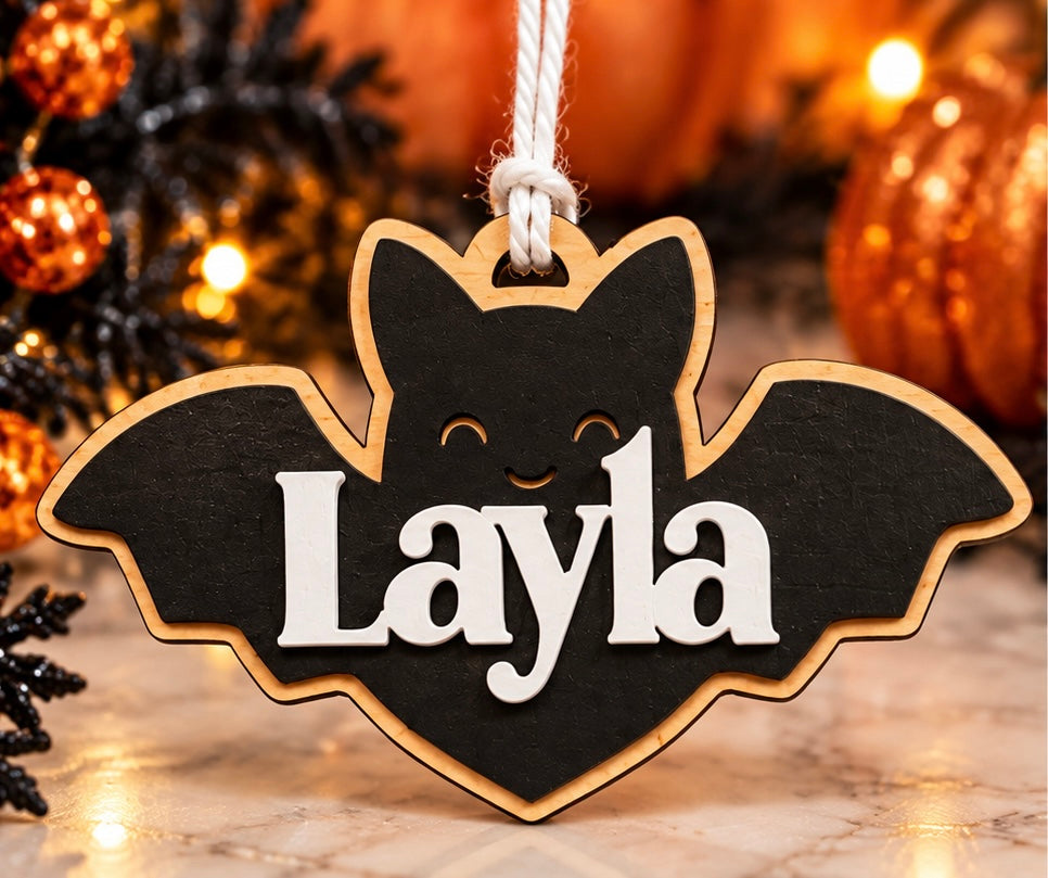 Personalized Halloween Basket Tag – Custom Name Bat or Pumpkin