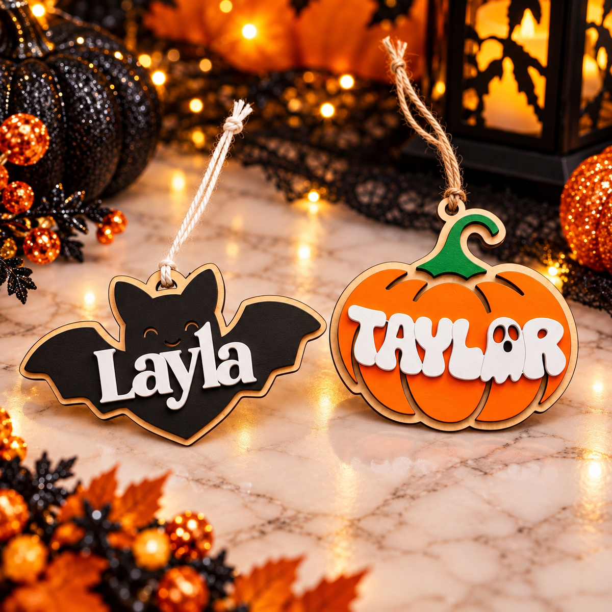 Personalized Halloween Basket Tag – Custom Name Bat or Pumpkin