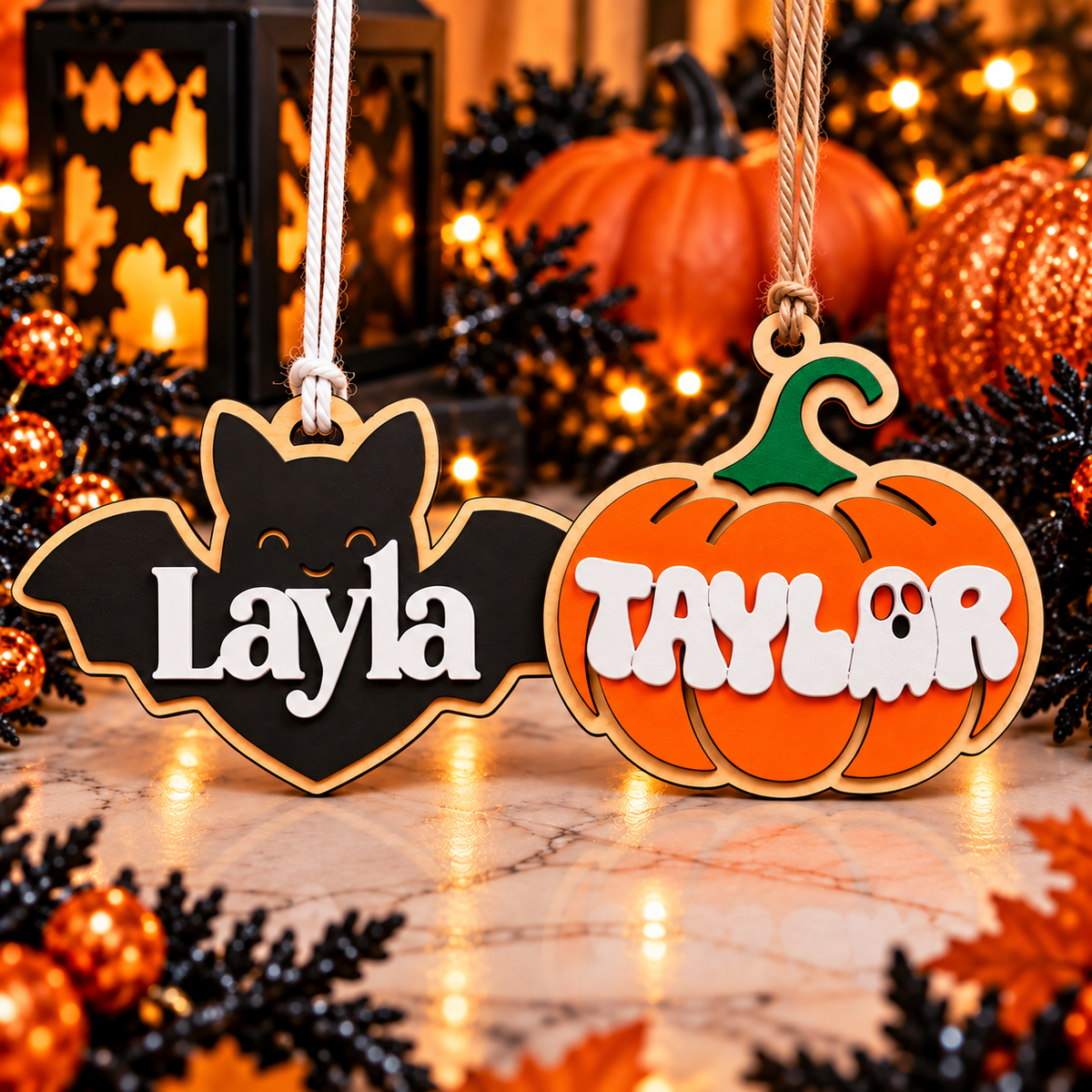 Personalized Halloween Basket Tag – Custom Name Bat or Pumpkin