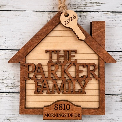 Personalized Family Christmas Ornament, Custom Address Ornament, New Home Christmas Gift, Wooden House Ornament, Family Keepsake
