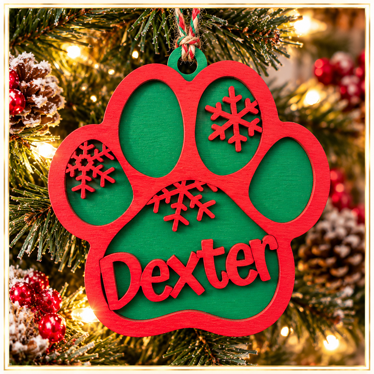 Personalized Dog Christmas Ornament Custom Pet Name Paw Print Ornament Wooden Gift