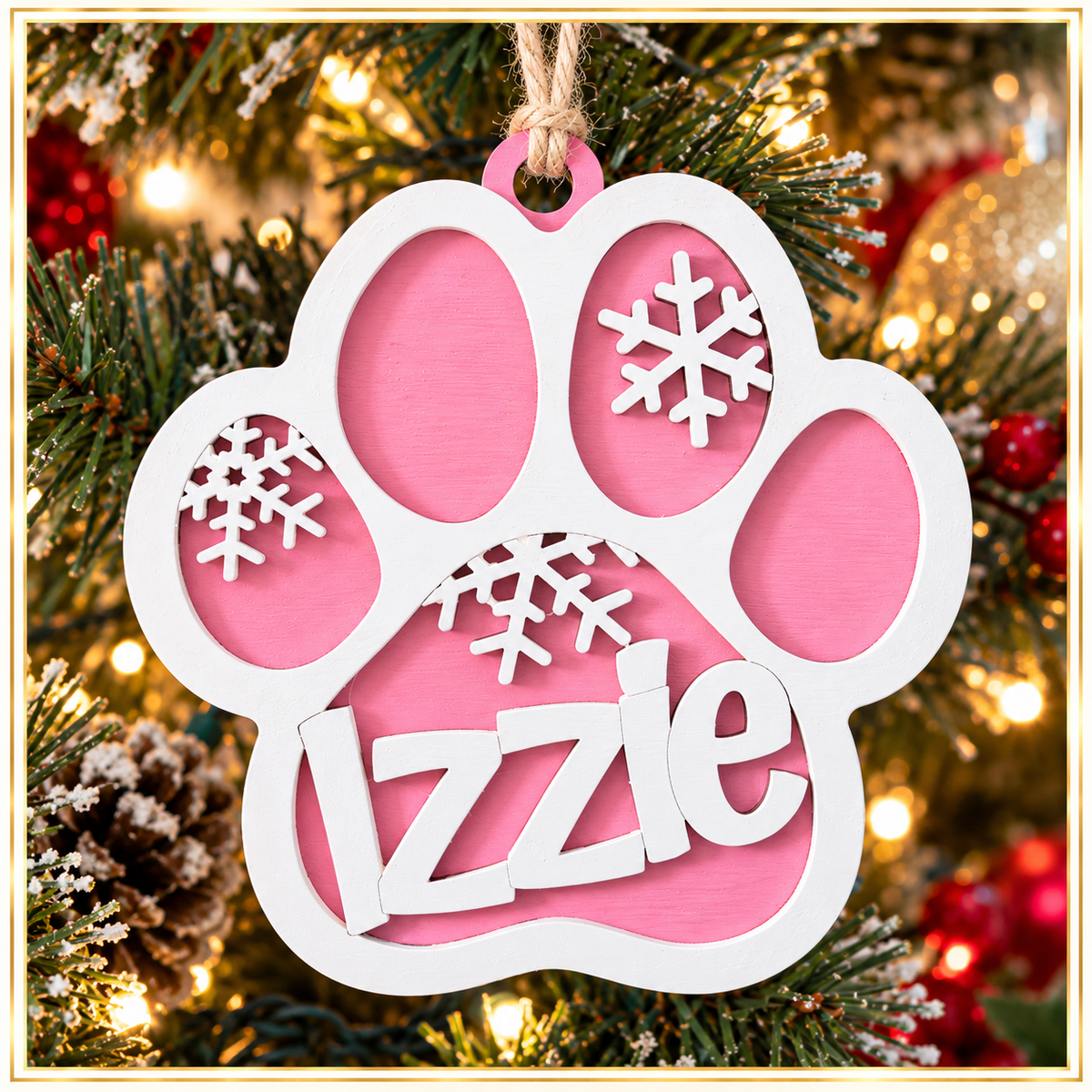 Personalized Dog Christmas Ornament Custom Pet Name Paw Print Ornament Wooden Gift