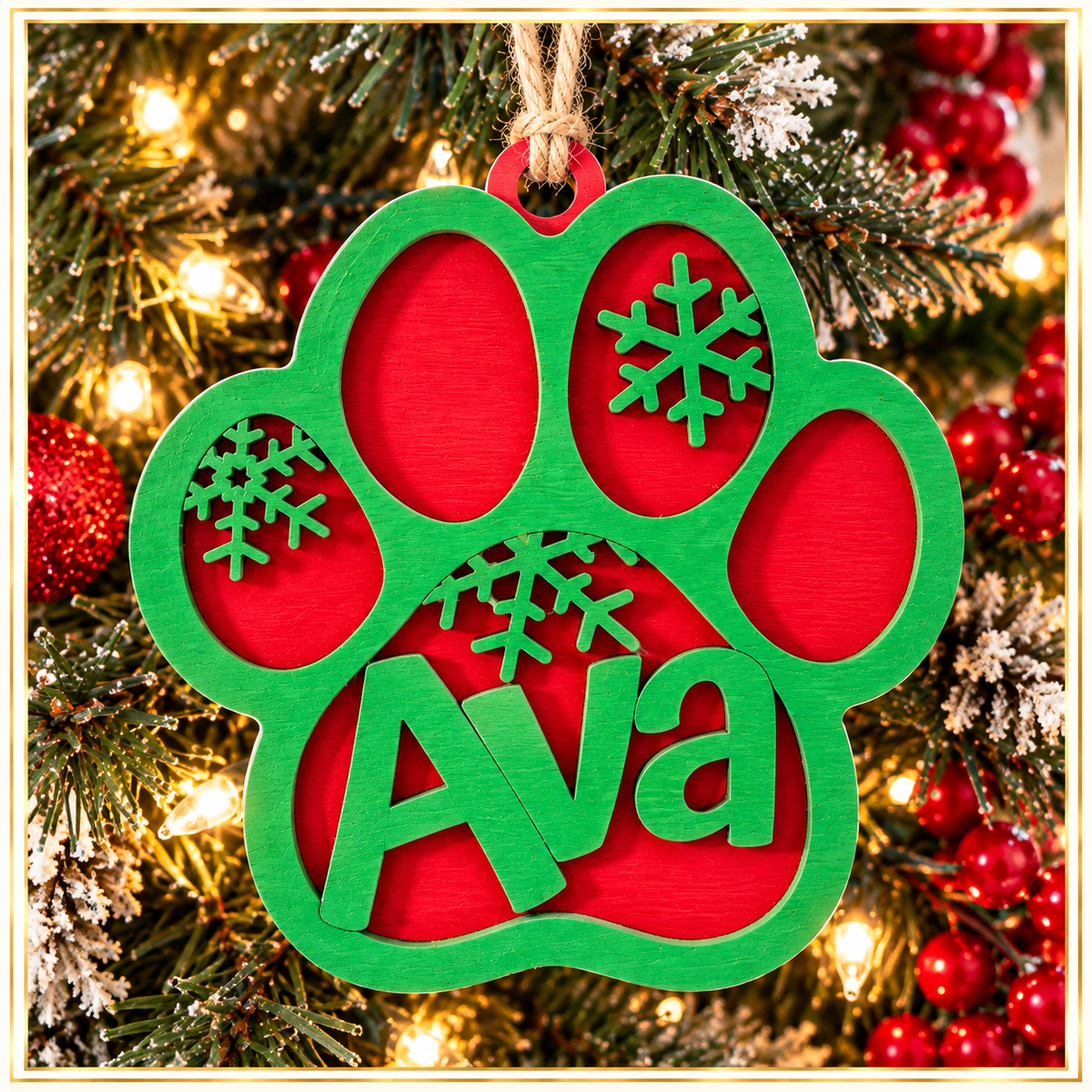 Personalized Dog Christmas Ornament Custom Pet Name Paw Print Ornament Wooden Gift