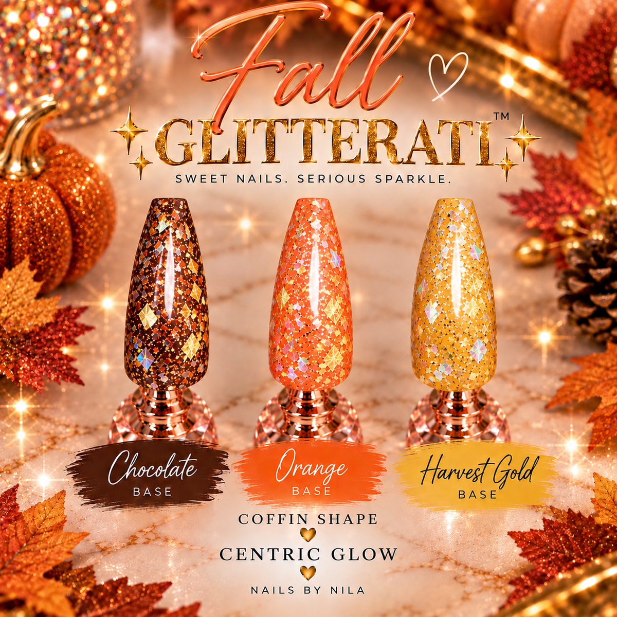 Fall Glitterati | Holographic Gold Glitter Gel Press-On Nails