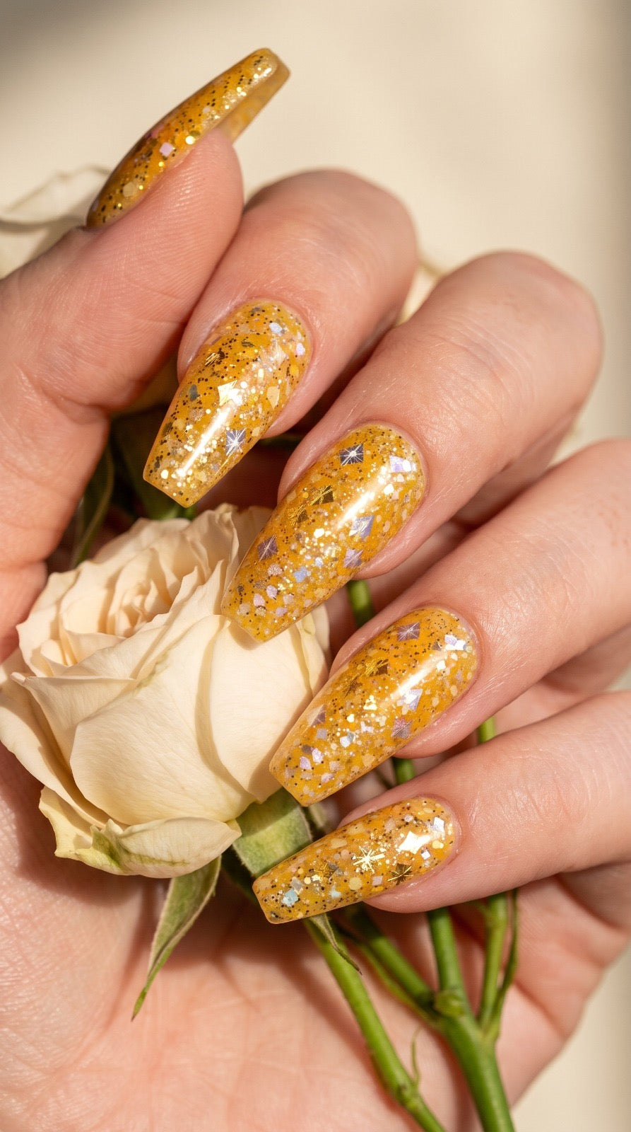 Fall Glitterati | Holographic Gold Glitter Gel Press-On Nails