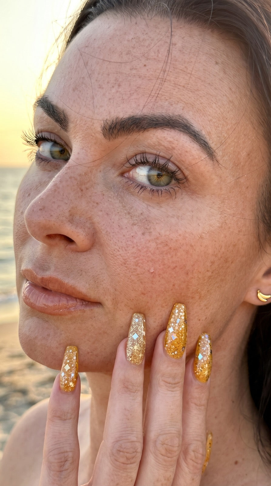 Fall Glitterati | Holographic Gold Glitter Gel Press-On Nails