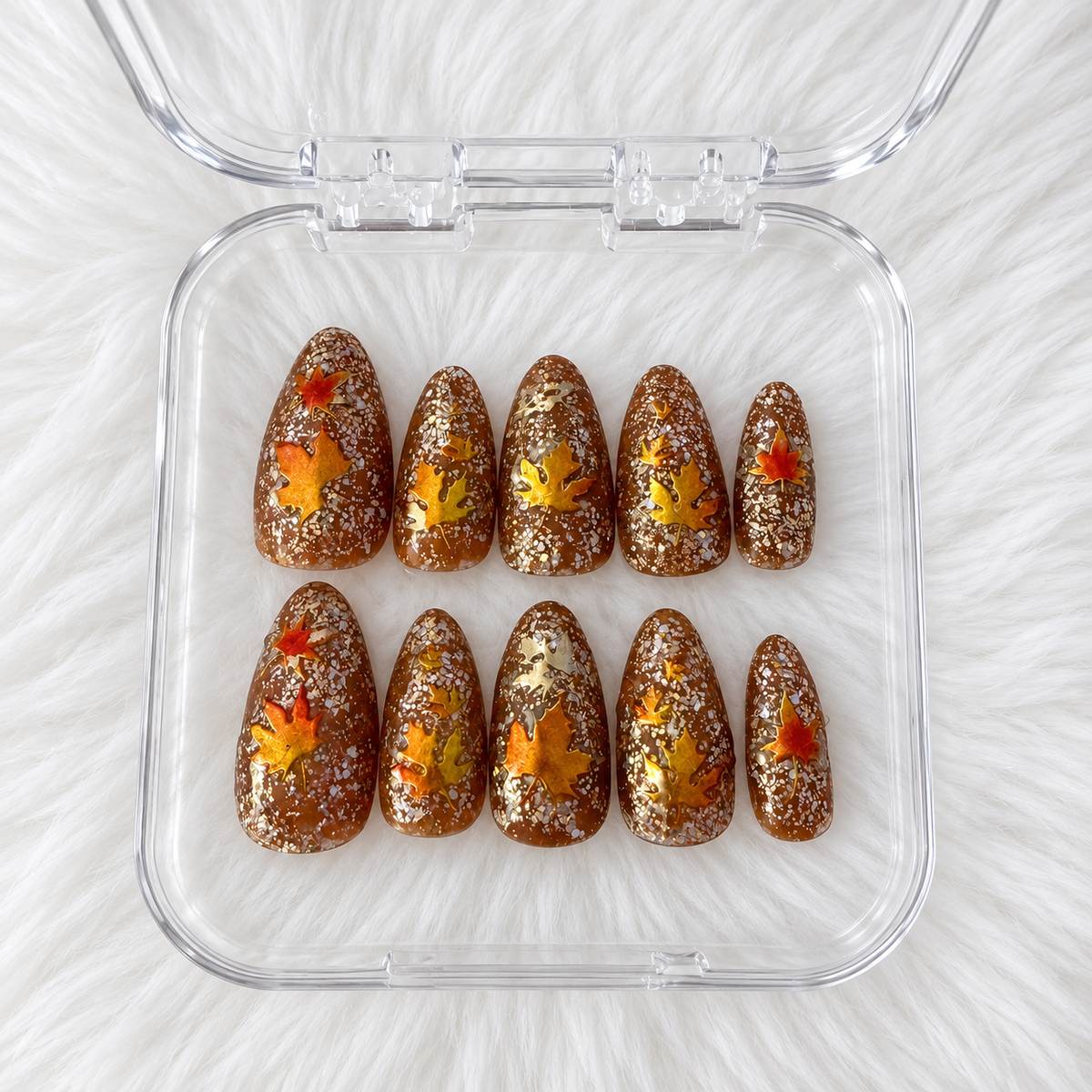 Falling Glitter Handmade Fall Leaf Gel Press-On Nails