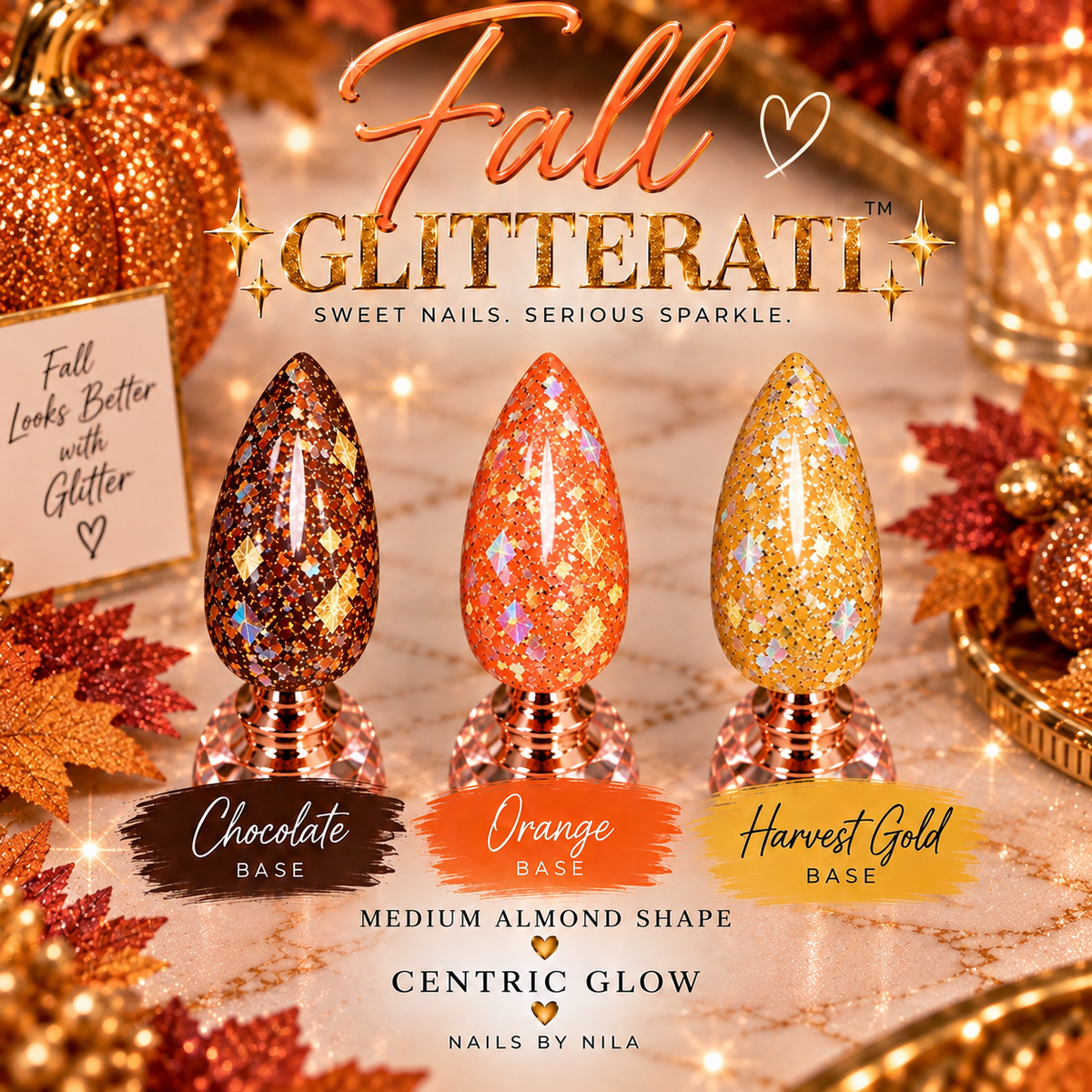 Fall Glitterati | Holographic Gold Glitter Gel Press-On Nails