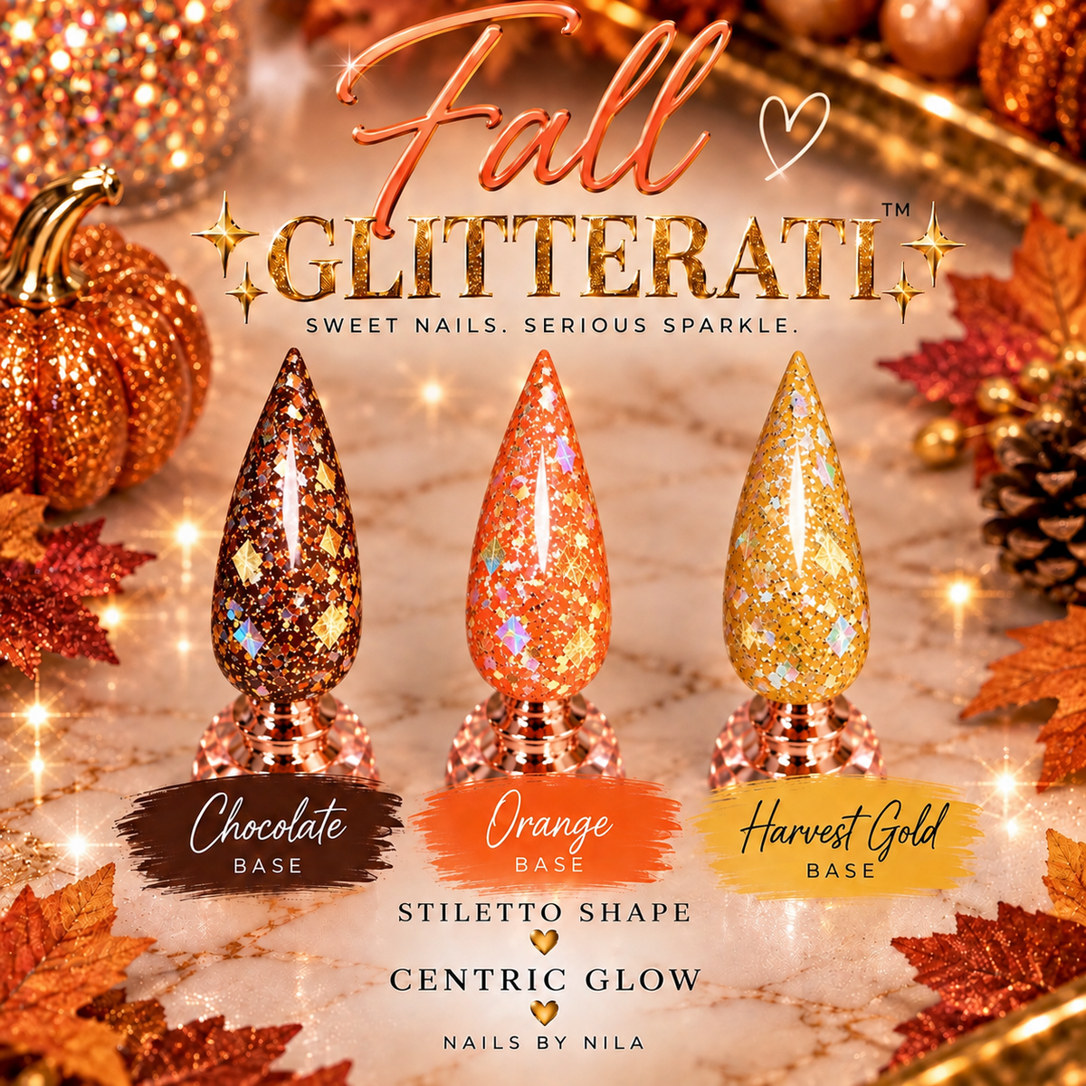 Fall Glitterati | Holographic Gold Glitter Gel Press-On Nails