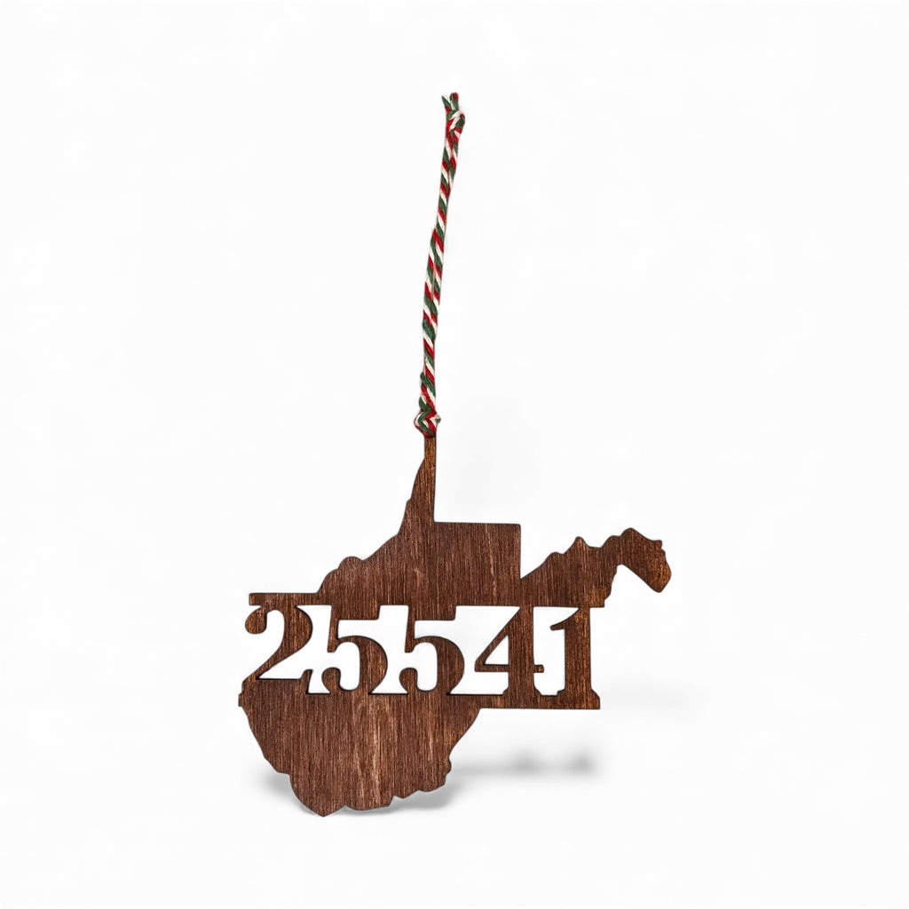 Custom State Zip Code Ornament – Personalized State Outline Christmas Ornament – ZIP Code Gift – Laser Cut Walnut or Natural Wood – State Keepsake
