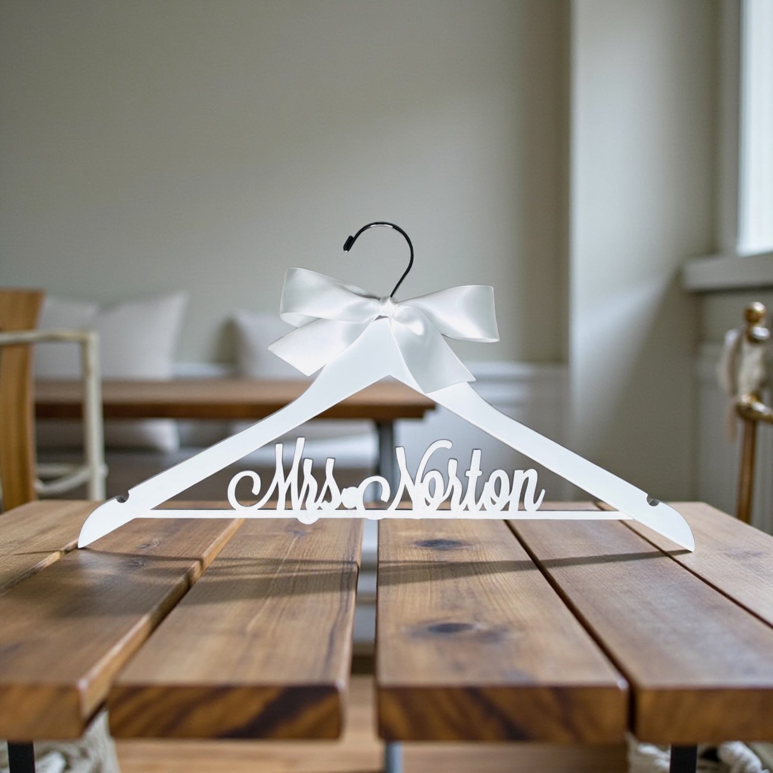 Custom Personalized Bride Wedding Dress Hanger With Bow Bridal Gown Name Keepsake