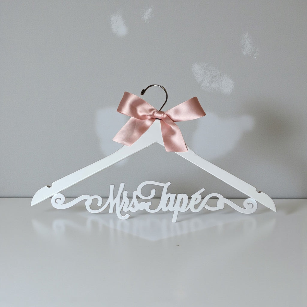 Custom Personalized Wood Wedding Hanger Custom Swirl Ornate Name Wedding Dress Bride Keepsake